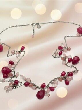 White House Black Market Pink Glass Bead Cluster Necklace Statement Station 38"